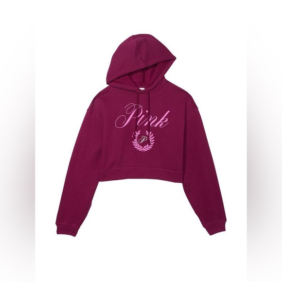 Victoria's Secret PINK Everyday Fleece Cropped Hoodie Vivid Magenta Pink Size XL - Picture 2 of 4